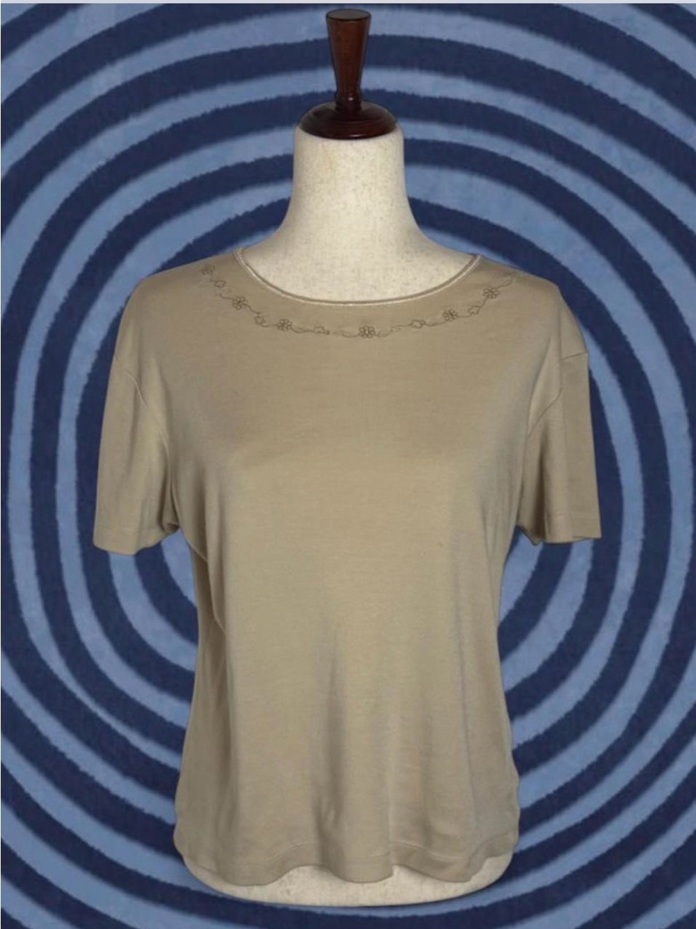 Cherokee Short Sleeve Embroidered Crewneck Top - Taupe